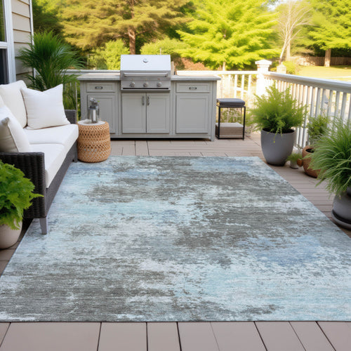 3' X 5' Taupe And Sky Blue Abstract Washable Indoor Outdoor Area Rug
