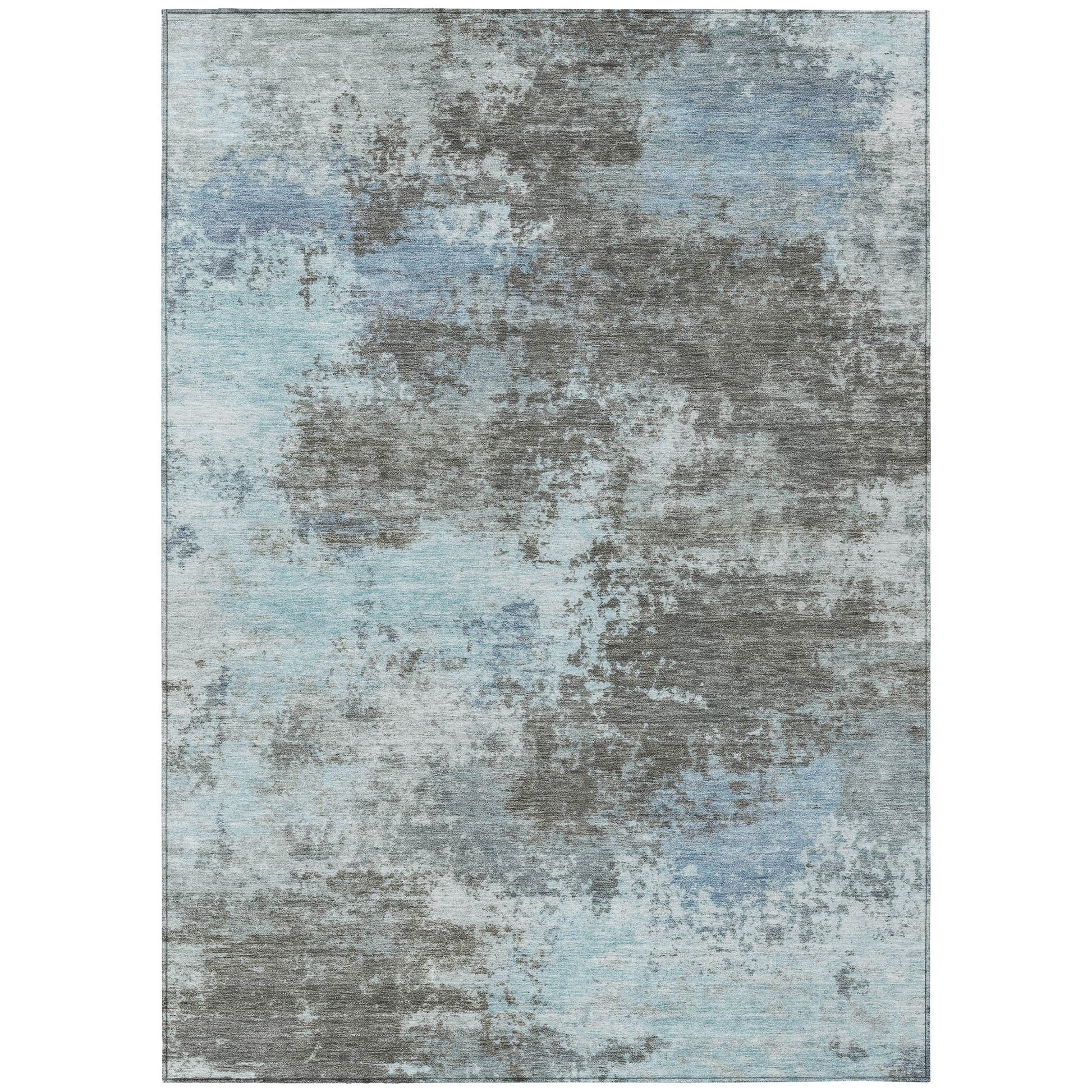 3' X 5' Taupe And Sky Blue Abstract Washable Indoor Outdoor Area Rug
